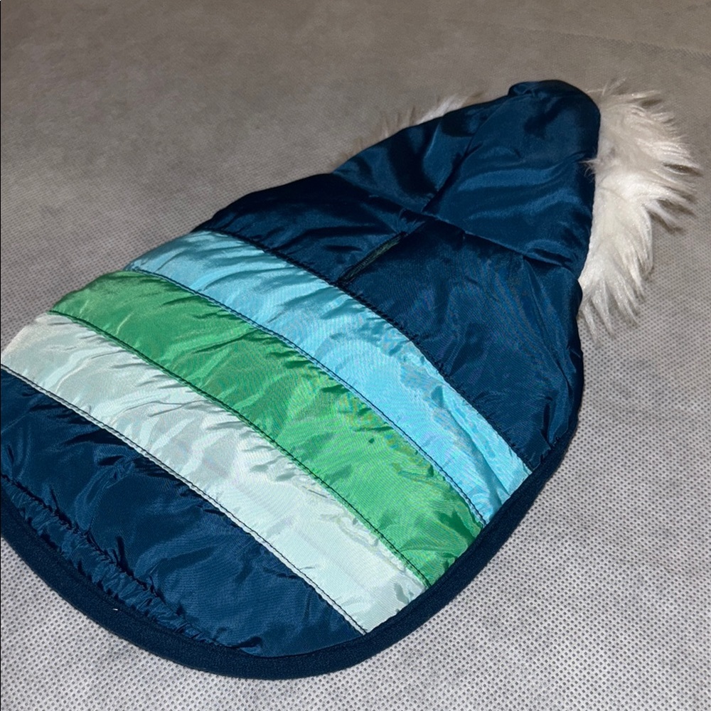 Stylish Blue and Green Striped Pet Jacket